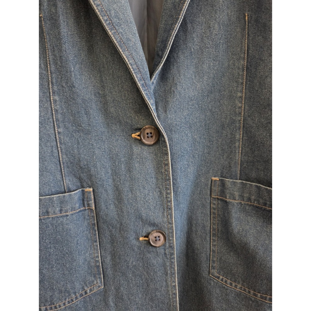 Denim & Co Blue Denim Blazer Jacket Women's Large Cotton Button Front Pockets - Picture 3 of 15